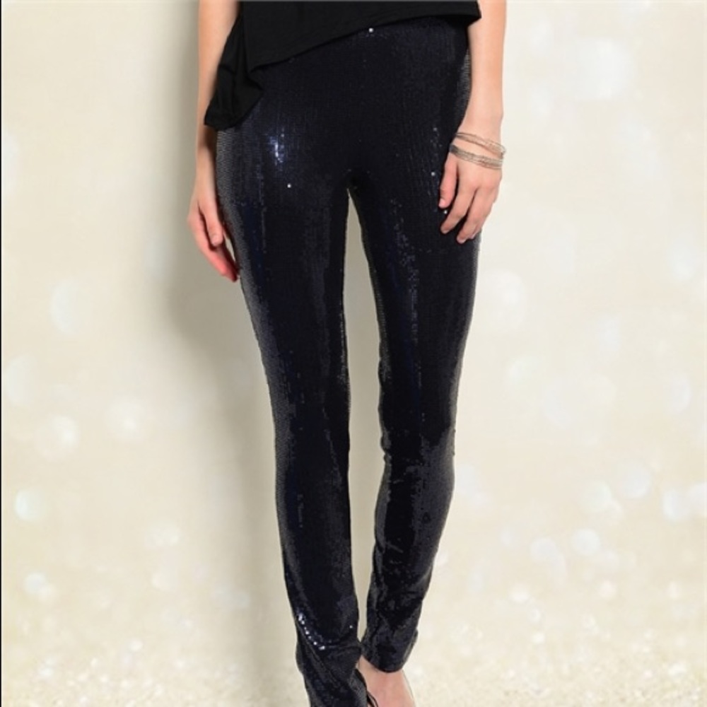NEW NAVY BLUE SEQUIN PANTS JUNIOR S M L